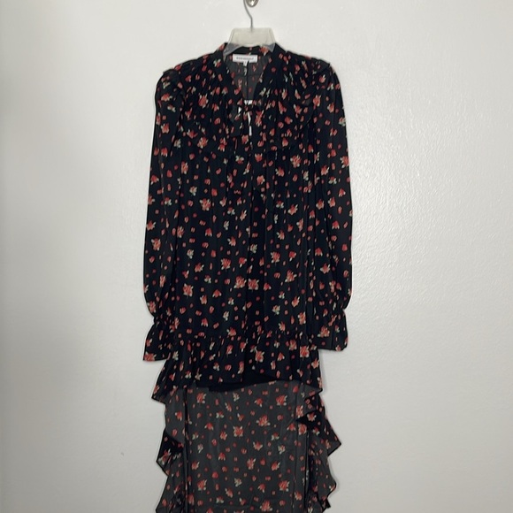 WeWoreWhat High Low Polka Dot Black Floral Long Sleeve Dress Size Medium New - Picture 3 of 11